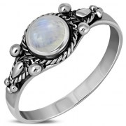 Tibetan Style Rainbow Moonstone Silver Ring